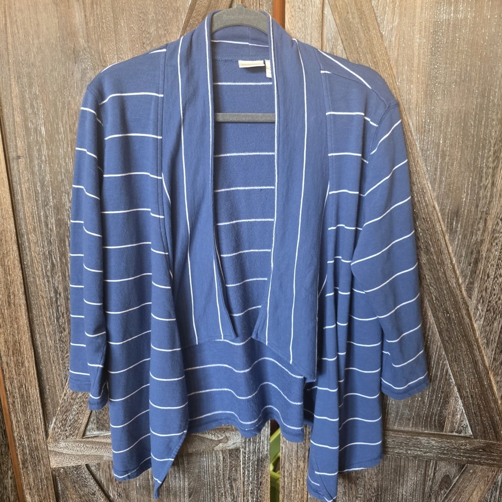 Zenergy Chicos Top Size 1 (Medium) Blue Stripe Open‎ Cardigan Casual 3/4 Sleeve